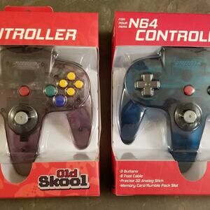 2 N64 Controllers, Ice Blue / Atomic Purple (NEW) Nintendo64 Funtastic Old Skool